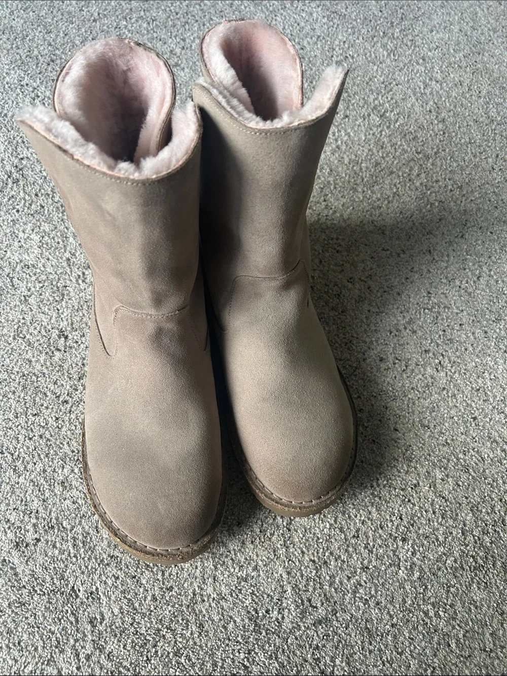 Birkenstock Taupe Suede Ankle Boots with Pink Shearling- size 41